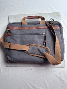 Coolbell Canvas Messenger Laptop Bag in Gray with Tan Accents